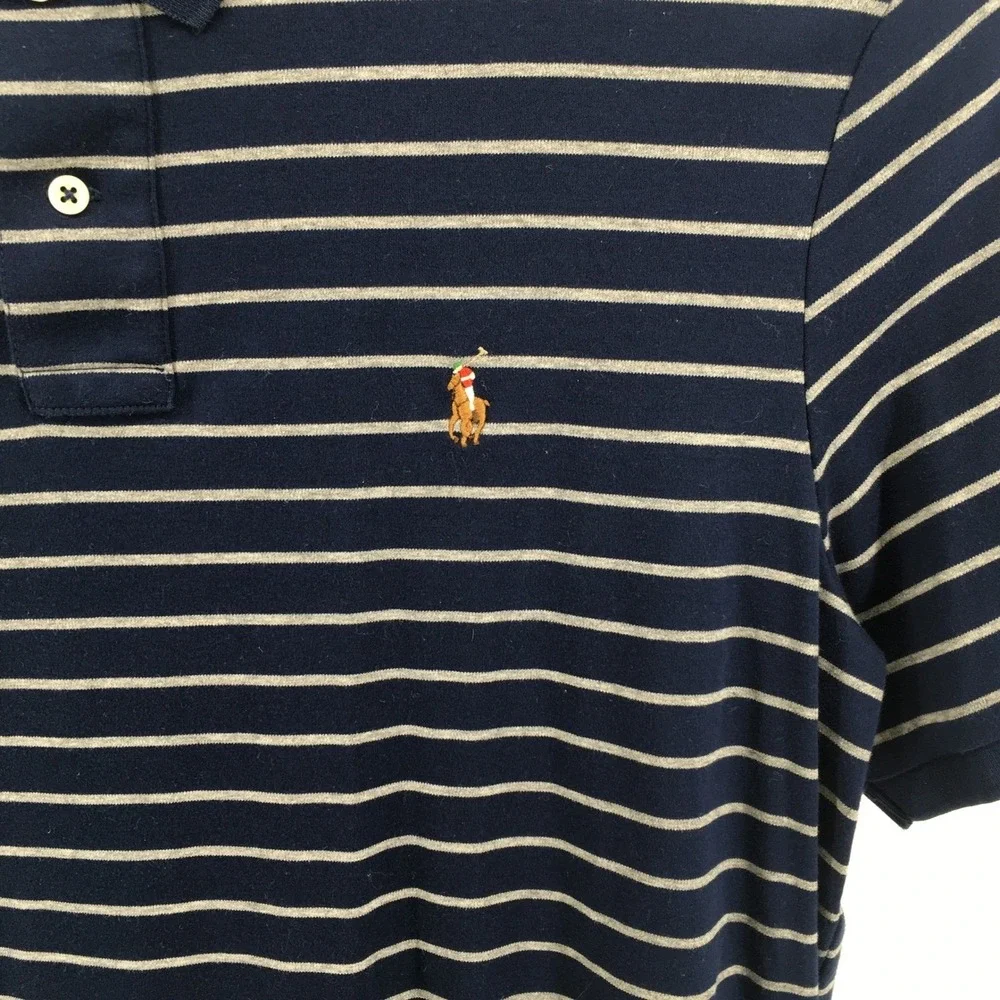 Polo Ralph Lauren Polo Shirt Mens XL Navy Gray Striped‎ Pima Soft Touch Cotton